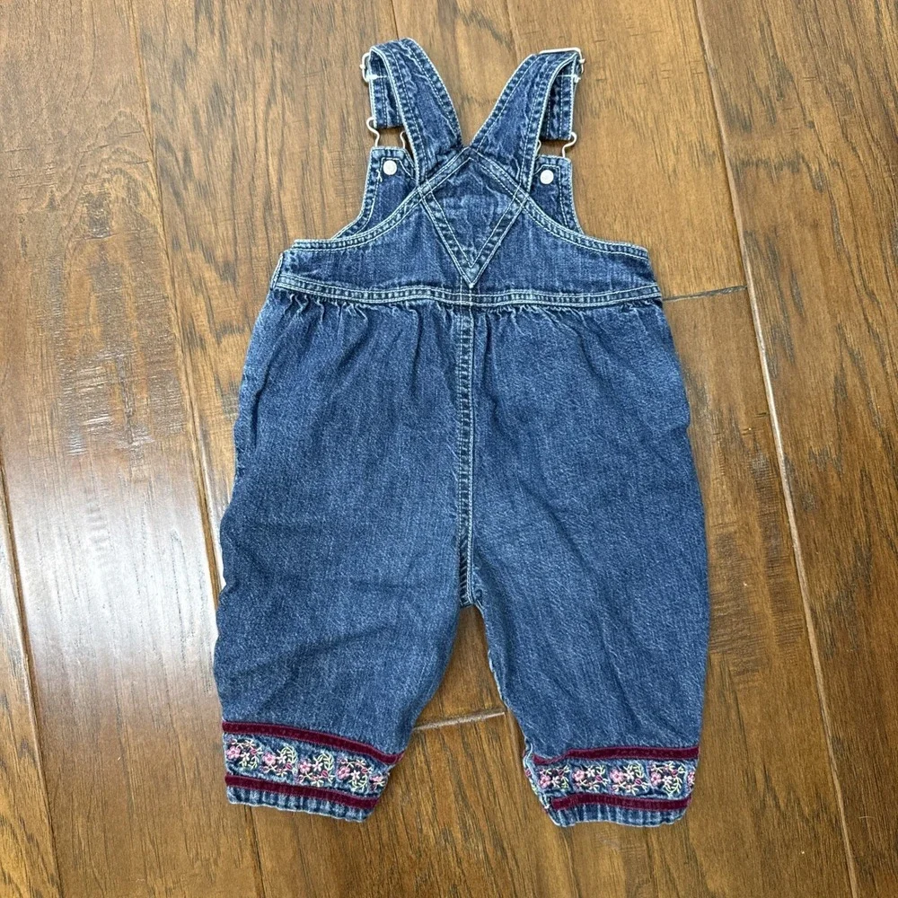 Vintage Y2K Gymboree‎ Denim Overalls 3-6M Floral Embroidery Velvet Boho 2000 G